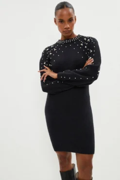 Coast Pearl Detail Fluffy Jumper Dress