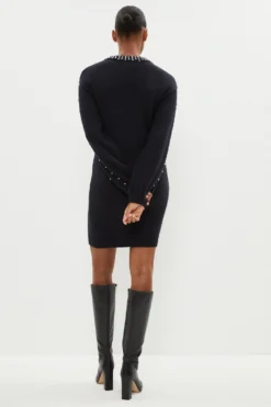 Coast Pearl Detail Fluffy Jumper Dress -Coast Sales Store bcc01699 black xl 2