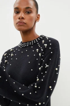 Coast Pearl Detail Fluffy Jumper Dress -Coast Sales Store bcc01699 black xl 4