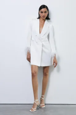 Coast Premium Satin Feather Hem Blazer Dress