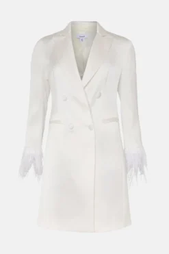 Coast Premium Satin Feather Hem Blazer Dress -Coast Sales Store bcc01748 ivory xl 3