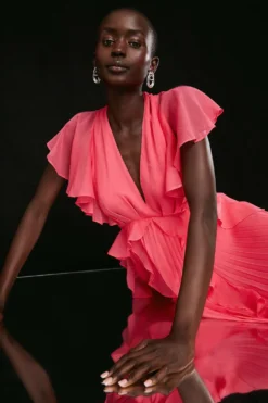 Coast Ruffle And Pleat Detail Maxi Dress