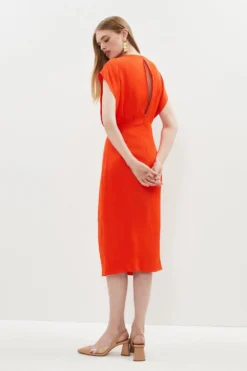 Coast Premium Gathered Front Satin Pencil Dress -Coast Sales Store bcc01847 orange xl 2