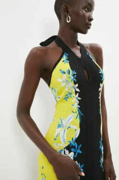 Coast Floral Jacquard Slinky Knit Halter Midi Dress