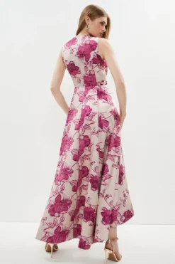 Coast High Low Structured Jacquard Midi Dress -Coast Sales Store bcc02146 pink xl 2