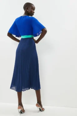 Coast Angel Sleeve Colour Block Pleated Dress -Coast Sales Store bcc02154 navy xl 2