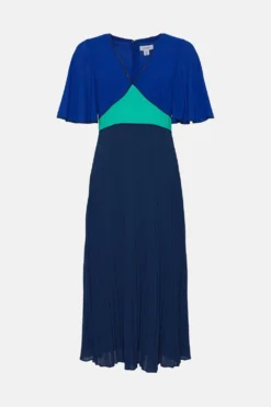 Coast Angel Sleeve Colour Block Pleated Dress -Coast Sales Store bcc02154 navy xl 3