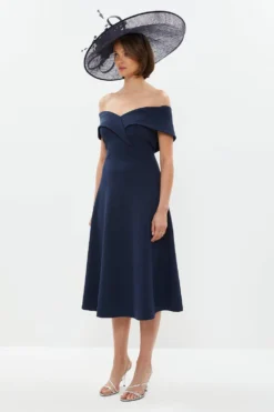 Coast Crepe Bardot Detail Full Skirted Dress -Coast Sales Store bcc02184 navy xl 4