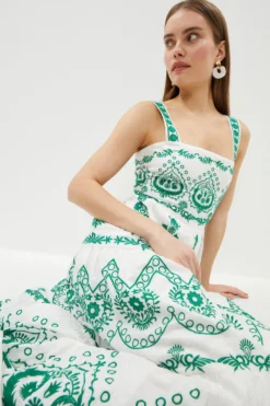 Coast Tile Embroidered Full Skirted Maxi Dress