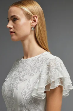 Coast Premium Embellished Flutter Sleeve Midi Dress -Coast Sales Store bcc02225 ivory xl 5