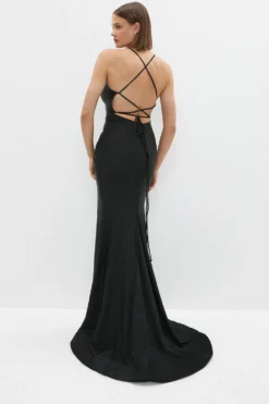 Coast Premium Cross Back Fishtail Maxi Dress -Coast Sales Store bcc02234 black xl 2