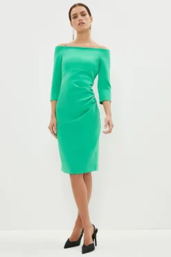 Coast Petite Slash Neck Body Sculpt Midi Dress