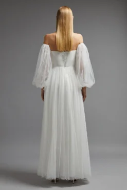 Coast Lace Full Skirt Tulle Bardot Maxi Dress -Coast Sales Store bcc02280 ivory xl 2