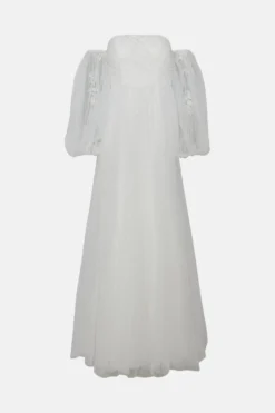 Coast Lace Full Skirt Tulle Bardot Maxi Dress -Coast Sales Store bcc02280 ivory xl 3