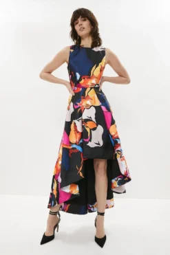 Coast Petite High Low Twill Printed Midi Dress