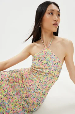 Coast Multi Colour Sequin Halter Neck Column Dress