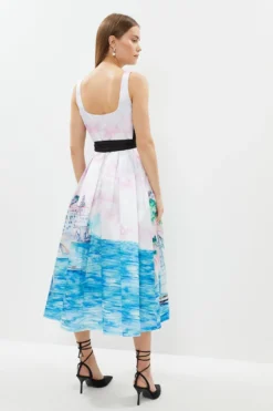 Coast Structured Twill Deep V Neck Midi Dress With Tie Back -Coast Sales Store bcc02328 multi xl 2