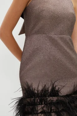 Coast Premium Metallic Feather Trim Mini Dress​ -Coast Sales Store bcc02361 gold xl 4
