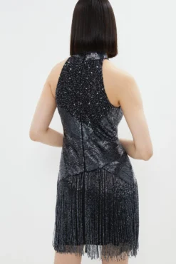 Coast Premium Embellished Fringe Mini Dress -Coast Sales Store bcc02398 petrol xl 2