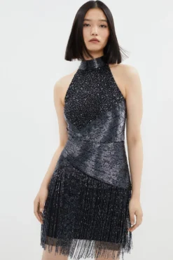 Coast Premium Embellished Fringe Mini Dress -Coast Sales Store bcc02398 petrol xl 4