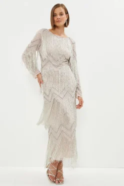 Coast Premium Fringe Embellished Maxi Dress