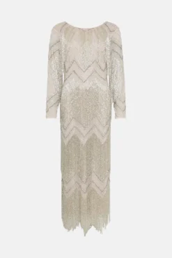 Coast Premium Fringe Embellished Maxi Dress -Coast Sales Store bcc02403 blush xl 3