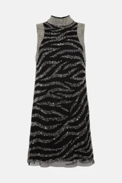 Coast Embellished Sequin Animal Shift Dress -Coast Sales Store bcc02407 black xl 3