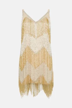 Coast Embellished Fringe Two Tone Mini Dress -Coast Sales Store bcc02491 gold xl 3