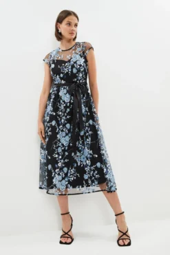 Coast Embellished And Embroidered Mesh Midi Dress