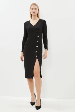 Coast Button Detail Crepe Midi Dress