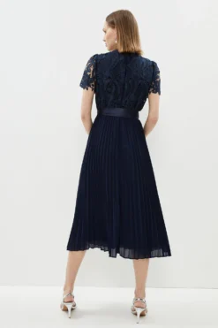 Coast Petite Belted Lace Bodice Pleat Skirt Midi Dress -Coast Sales Store bcc02570 navy xl 2