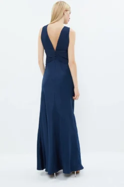 Coast Crinkle Chiffon V Neck Satin Maxi Dress -Coast Sales Store bcc02597 navy xl 2