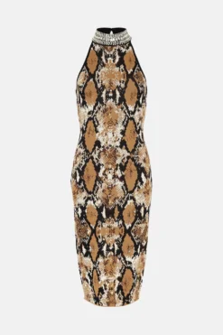 Coast Embellished Neck Snake Knit Jacquard Dress -Coast Sales Store bcc02603 neutral xl 3