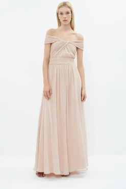 Coast Twist Bardot Crinkle Chiffon Maxi Dress