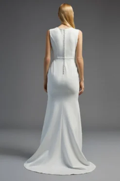 Coast Sleeveless Deep V Maxi Dress With Train -Coast Sales Store bcc02624 ivory xl 2