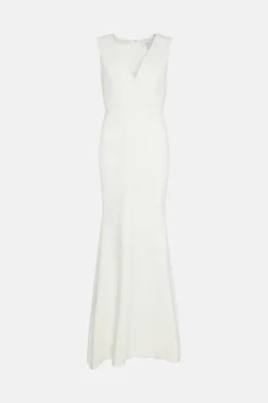 Coast Sleeveless Deep V Maxi Dress With Train -Coast Sales Store bcc02624 ivory xl 3