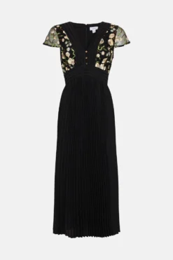 Coast Embroidered Mesh Midi Dress With Pleat Skirt -Coast Sales Store bcc02637 black xl 3