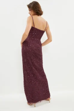 Coast Cowl Neck Corset Bodice Sequin Maxi Dress -Coast Sales Store bcc02689 aubergine xl 2