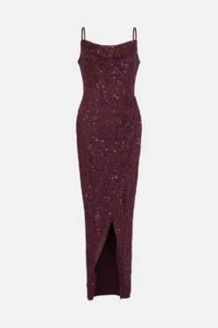 Coast Cowl Neck Corset Bodice Sequin Maxi Dress -Coast Sales Store bcc02689 aubergine xl 3