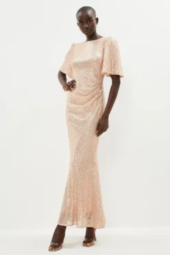 Coast Sequin Flare Sleeve Maxi Dress With Fishtail