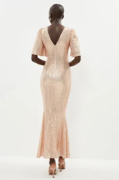 Coast Sequin Flare Sleeve Maxi Dress With Fishtail -Coast Sales Store bcc02695 champagne xl 2
