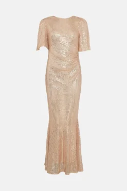 Coast Sequin Flare Sleeve Maxi Dress With Fishtail -Coast Sales Store bcc02695 champagne xl 3