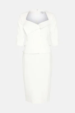 Coast Premium Fold Over Button Detail Pencil Dress -Coast Sales Store bcc02723 ivory xl 3