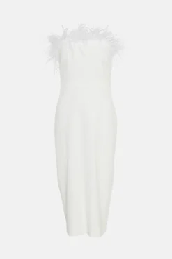 Coast Premium Feather Trim Bardot Midi Dress -Coast Sales Store bcc02743 ivory xl 3