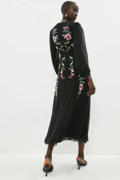 Coast Trailing Poppy Embroidered Midi Dress -Coast Sales Store bcc02773 black xl 2