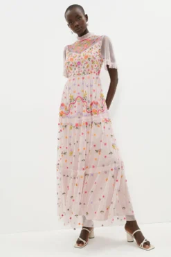 Coast Flare Sleeve All Over Embroidered Maxi Dress