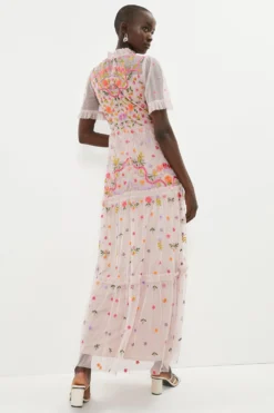 Coast Flare Sleeve All Over Embroidered Maxi Dress -Coast Sales Store bcc02832 blush xl 2