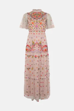 Coast Flare Sleeve All Over Embroidered Maxi Dress -Coast Sales Store bcc02832 blush xl 3