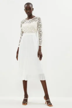 Coast Contrast Embroidered Long Sleeve Midi Dress -Coast Sales Store bcc02837 ivory xl 2