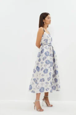 Coast Petite Jacquard Midi Dress With Tipped Detail